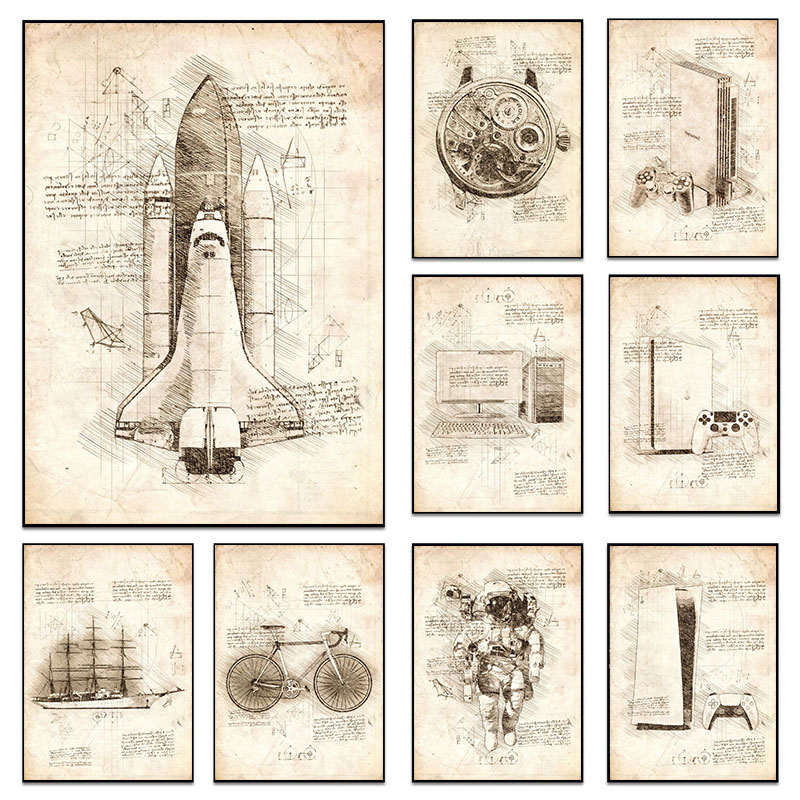Vintage Abstract Da Vinci Insp - Star Map Poster avaliação e preço