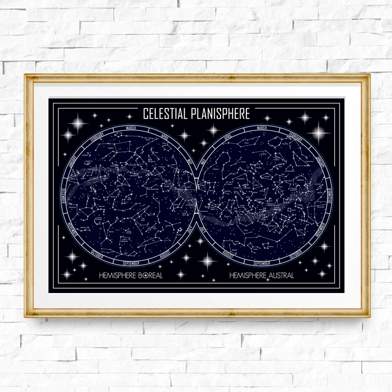 Mapa do planisfério celestial, - Star Map Poster avaliação e preço